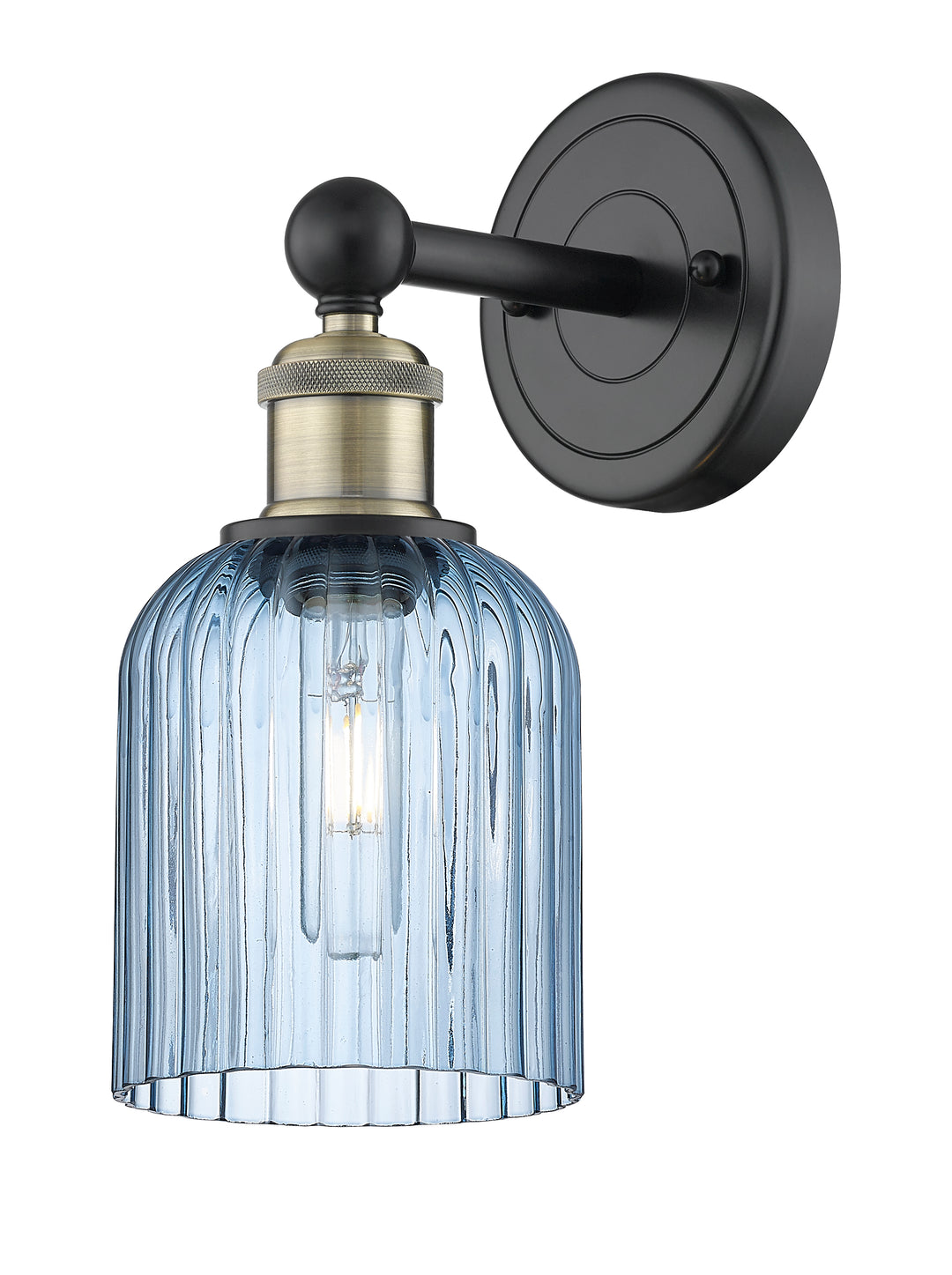 Innovations Lighting Bridal Veil 5" Sconce - Black Antique Brass Wall Sconces Innovations Lighting Princess Blue ; Glass Type: Princess Blue; Ribbed  