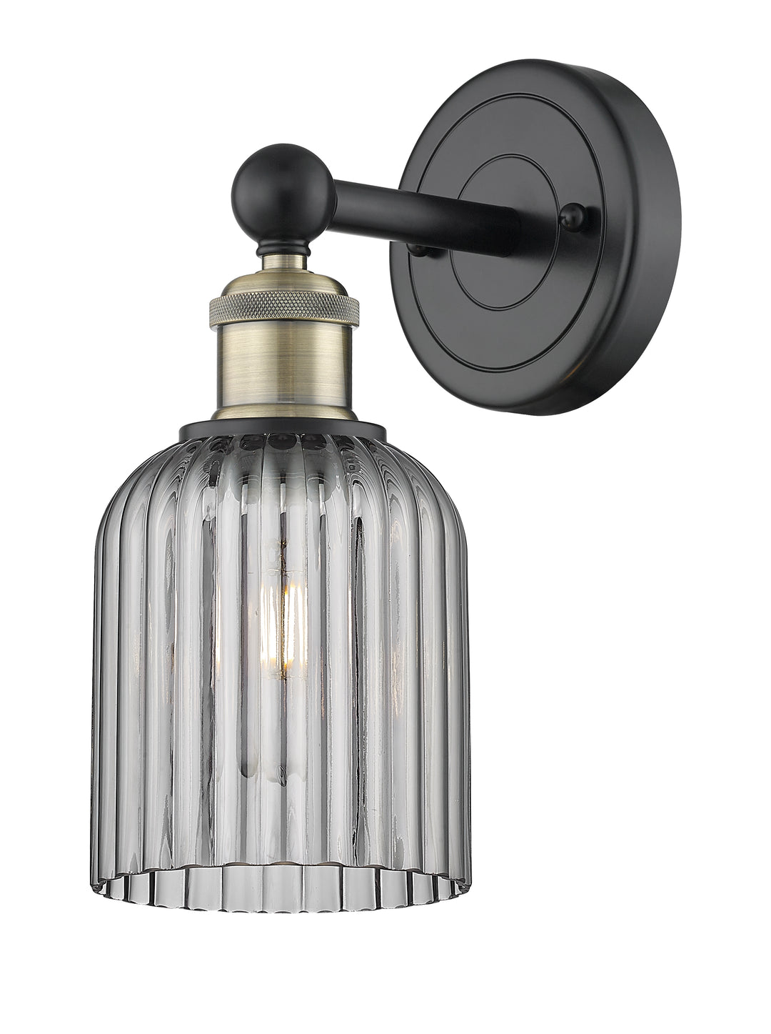 Innovations Lighting Bridal Veil 5" Sconce - Black Antique Brass Wall Sconces Innovations Lighting Light Smoke ; Glass Type: Light Smoke; Ribbed  