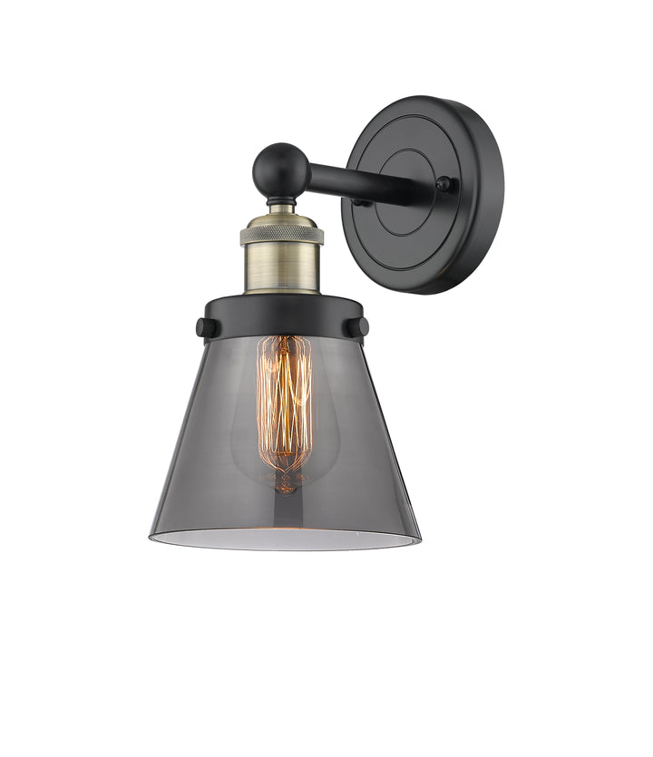 Innovations Lighting Cone 6" Sconce - Black Antique Brass Wall Sconces Innovations Lighting Light Smoke ; Glass Type: Colorful  