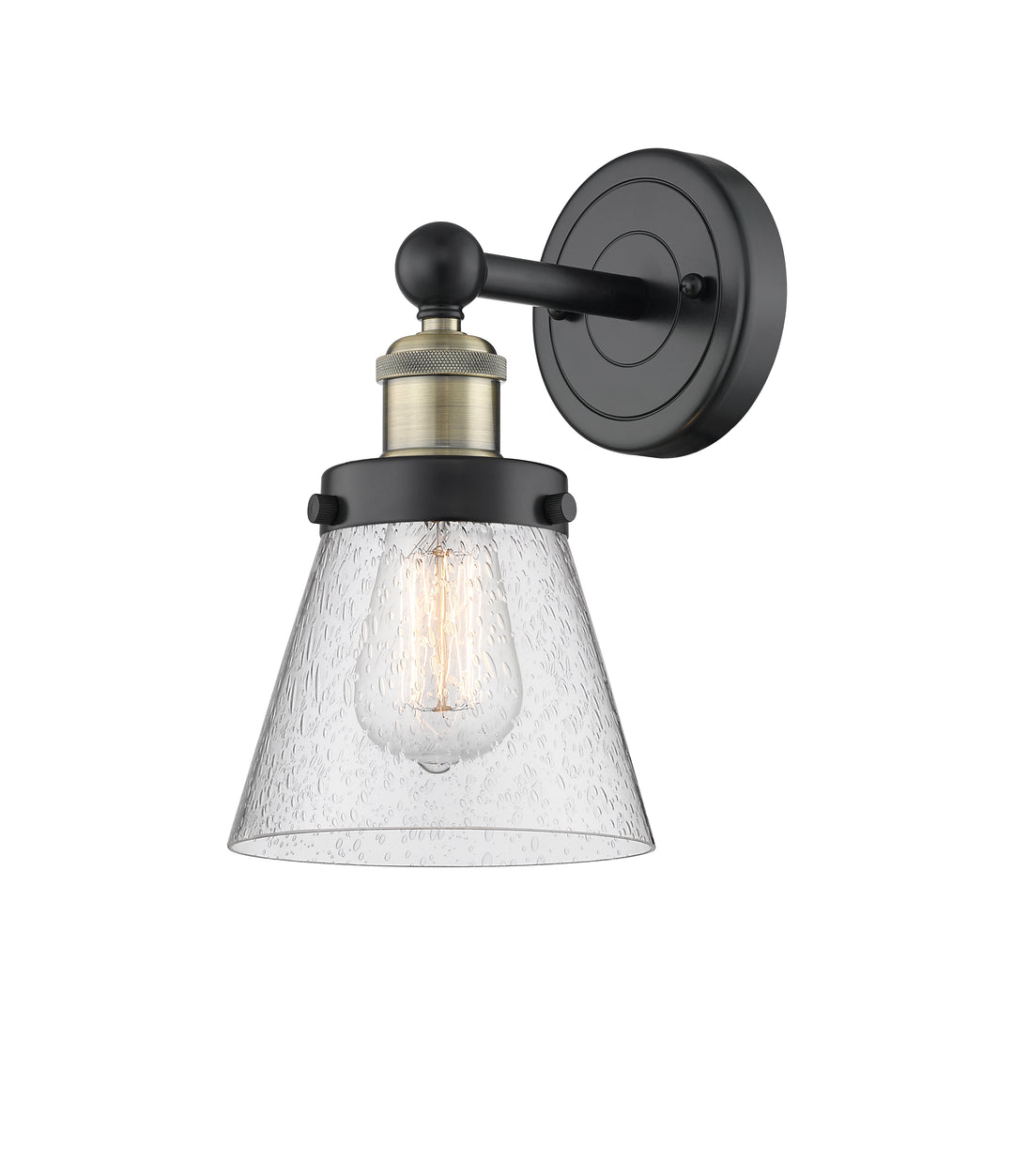 Innovations Lighting Cone 6" Sconce - Black Antique Brass Wall Sconces Innovations Lighting Seedy ; Glass Type: Seedy; Ribbed  