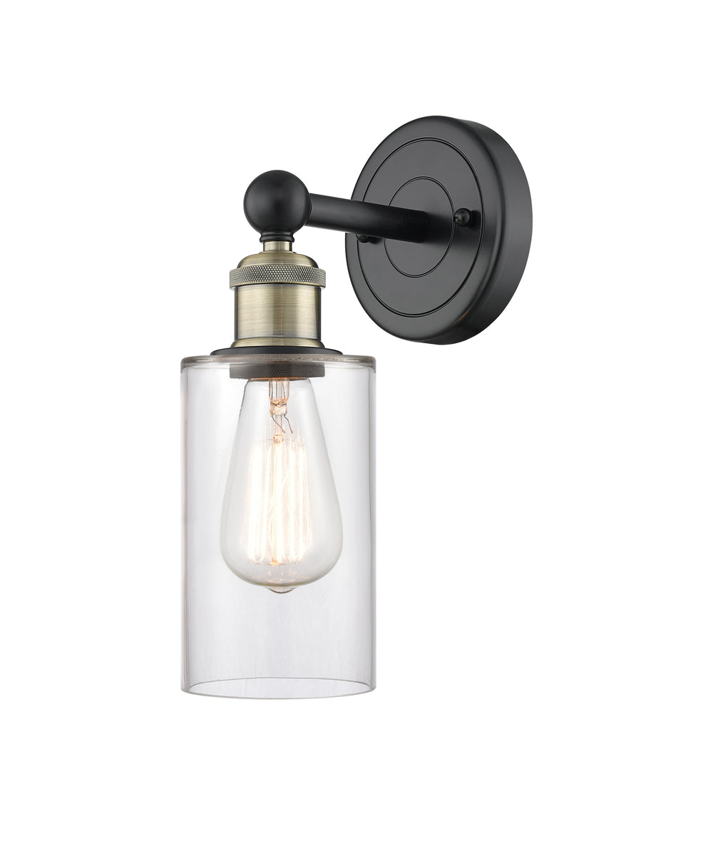 Innovations Lighting Clymer 4" Sconce - Black Antique Brass Wall Sconces Innovations Lighting Clear ; Glass Type: Clear  