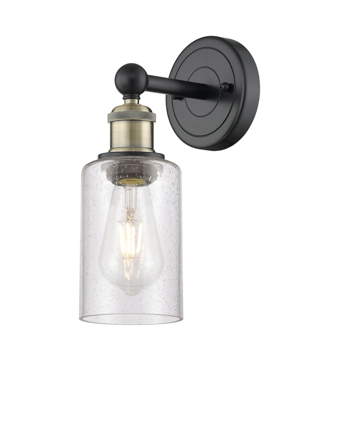 Innovations Lighting Clymer 4" Sconce - Black Antique Brass Wall Sconces Innovations Lighting Seedy ; Glass Type: Transparent  