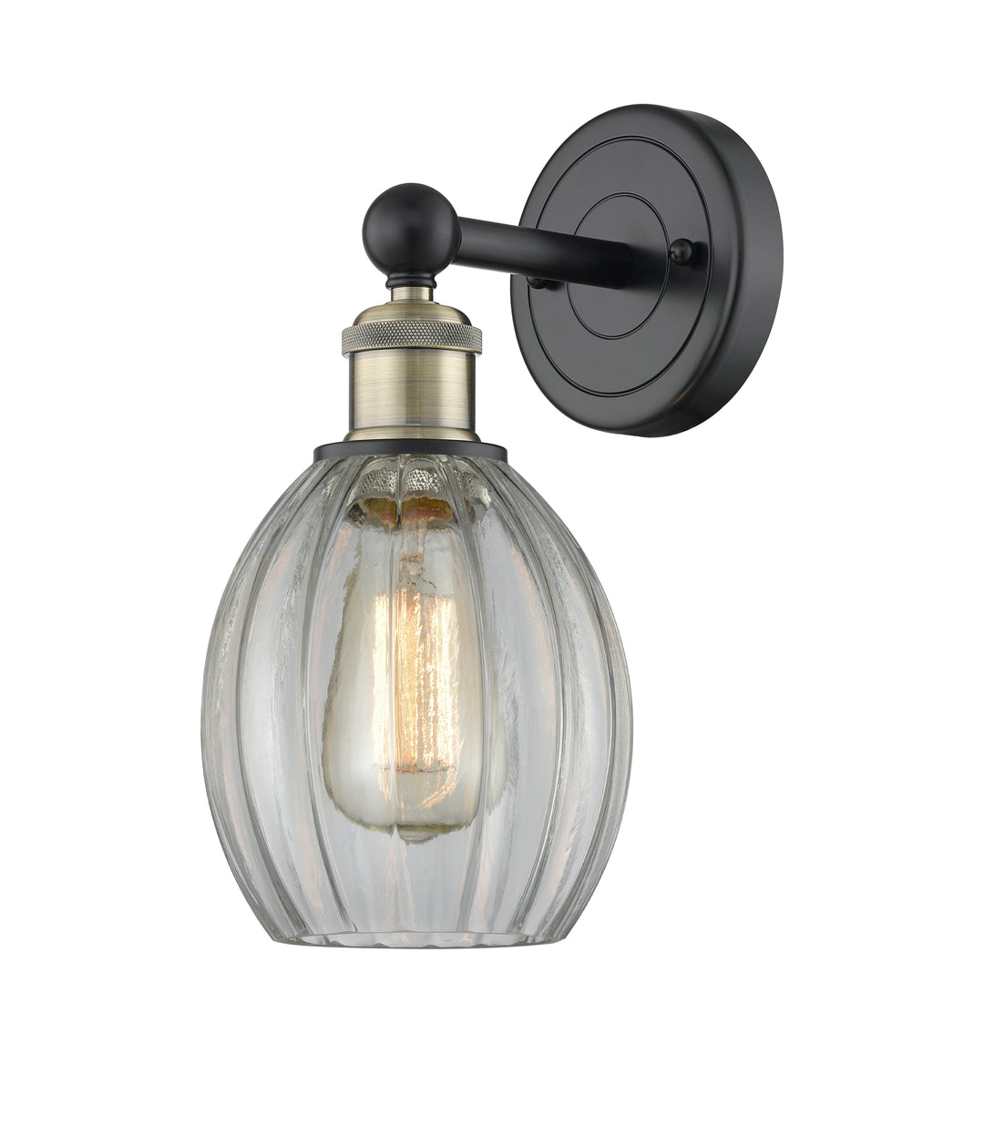 Innovations Lighting Eaton 5.5" Sconce - Black Antique Brass Wall Sconces Innovations Lighting Clear ; Glass Type: Transparent; Ribbed  