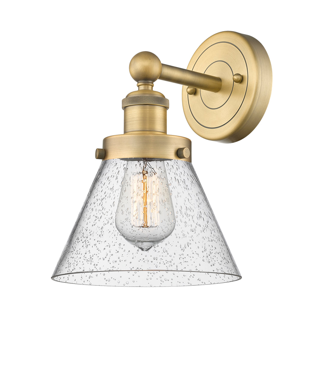 Innovations Lighting Cone 8" Sconce - Brushed Brass Wall Sconces Innovations Lighting Seedy ; Glass Type: Seedy; Ribbed  