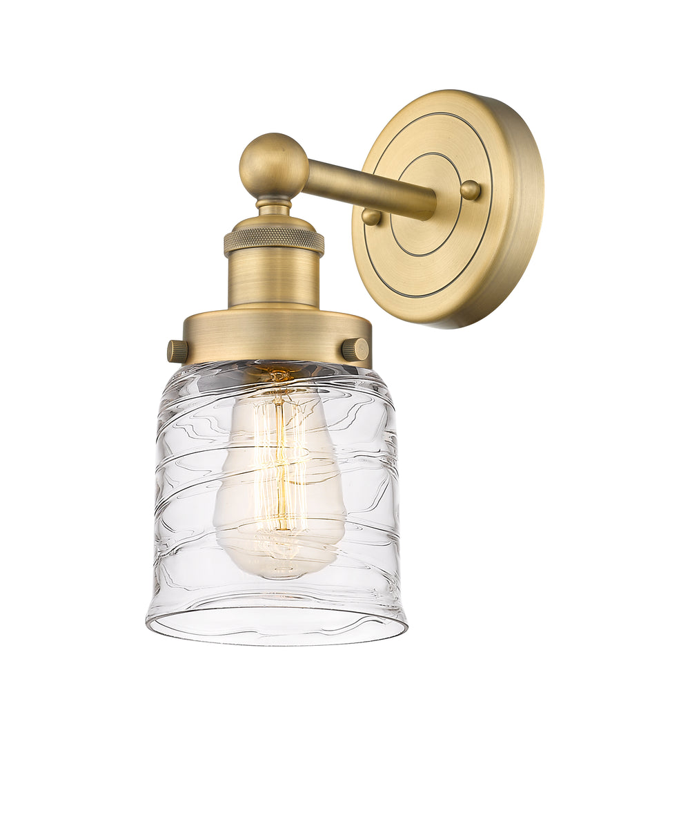 Innovations Lighting Bell 5" Sconce - Brushed Brass Wall Sconces Innovations Lighting Clear Deco Swirl ; Glass Type: Colorful; Ribbed  