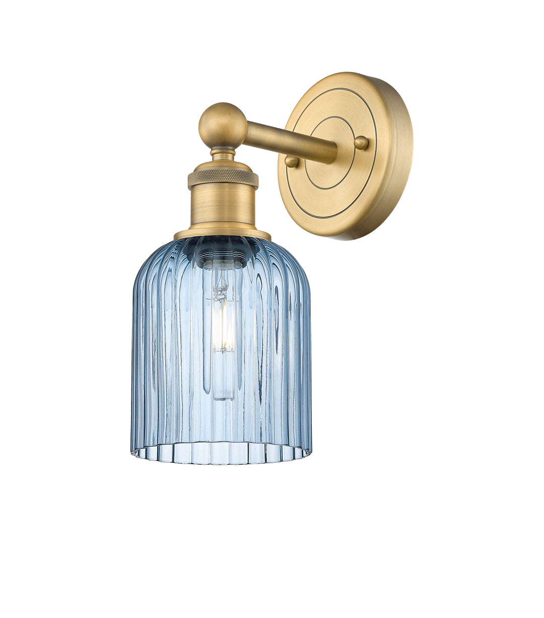 Innovations Lighting Bridal Veil 5" Sconce - Brushed Brass Wall Sconces Innovations Lighting Princess Blue ; Glass Type: Princess Blue; Ribbed  