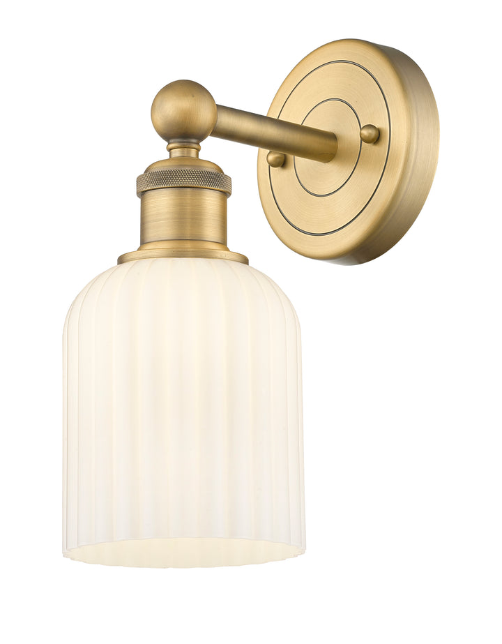 Innovations Lighting Bridal Veil 5" Sconce - Brushed Brass Wall Sconces Innovations Lighting Gloss White ; Glass Type: Gloss White; Ribbed  