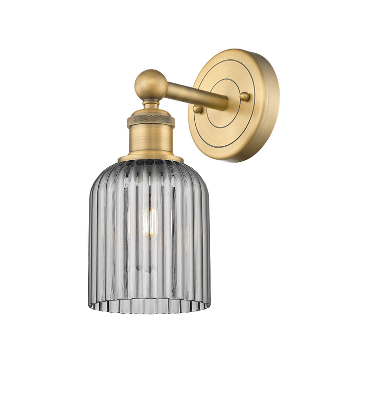 Innovations Lighting Bridal Veil 5" Sconce - Brushed Brass Wall Sconces Innovations Lighting Light Smoke ; Glass Type: Light Smoke; Ribbed  