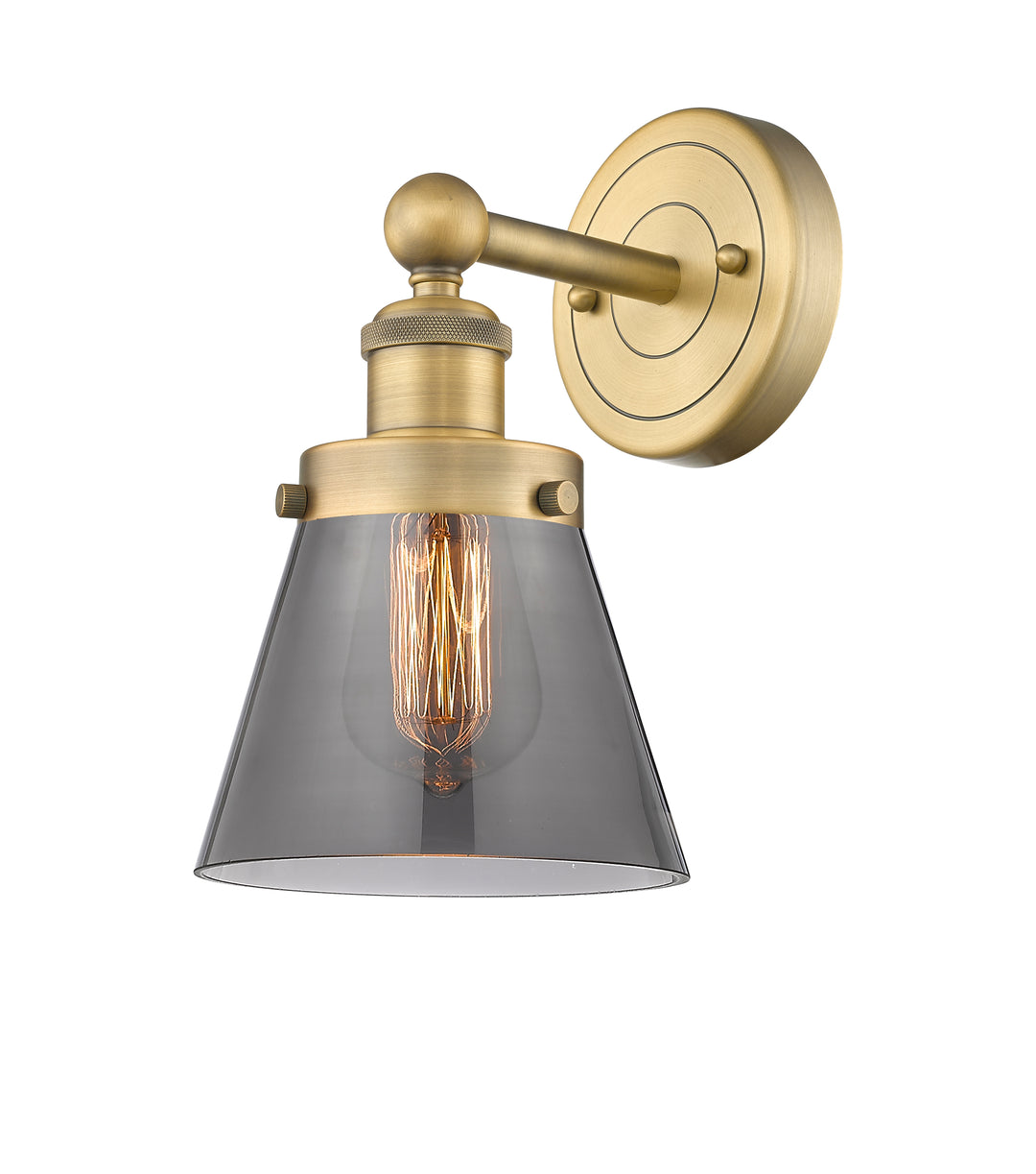 Innovations Lighting Cone 6" Sconce - Brushed Brass Wall Sconces Innovations Lighting Light Smoke ; Glass Type: Colorful  