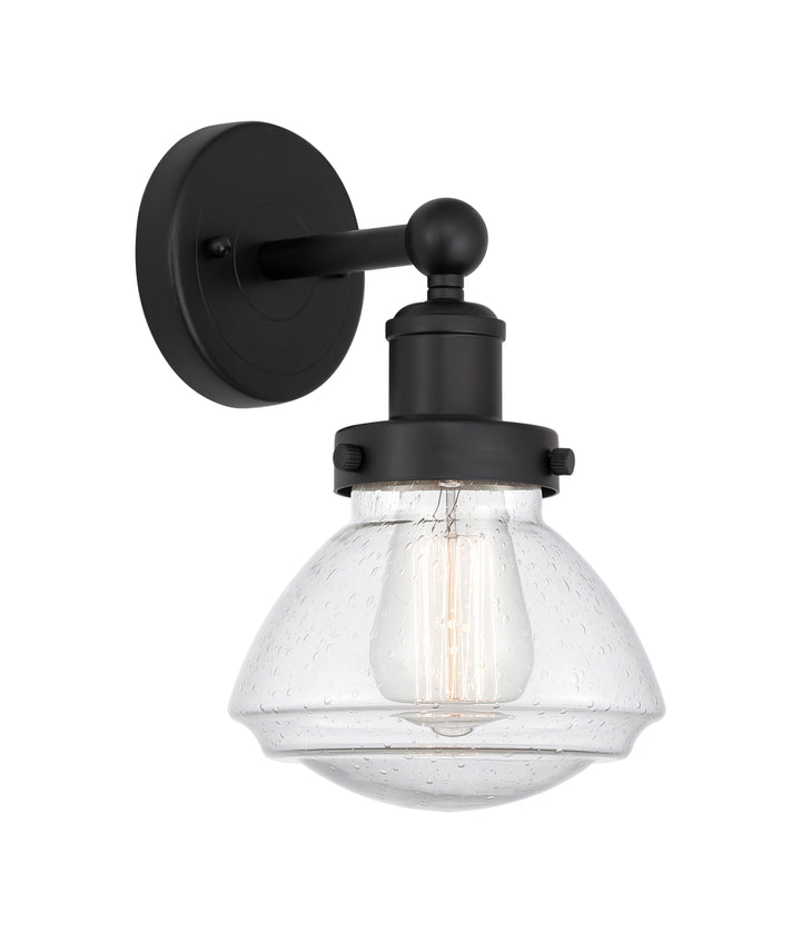 Innovations Lighting Olean 6.75" Sconce - Matte Black Wall Sconces Innovations Lighting Seedy ; Glass Type: Seeded  