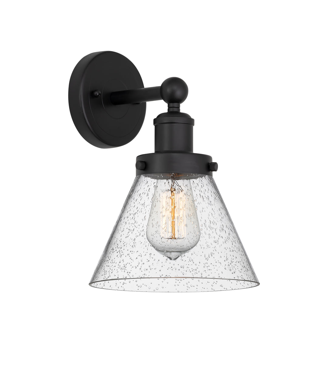 Innovations Lighting Cone 8" Sconce - Matte Black Wall Sconces Innovations Lighting Seedy ; Glass Type: Seedy; Ribbed  