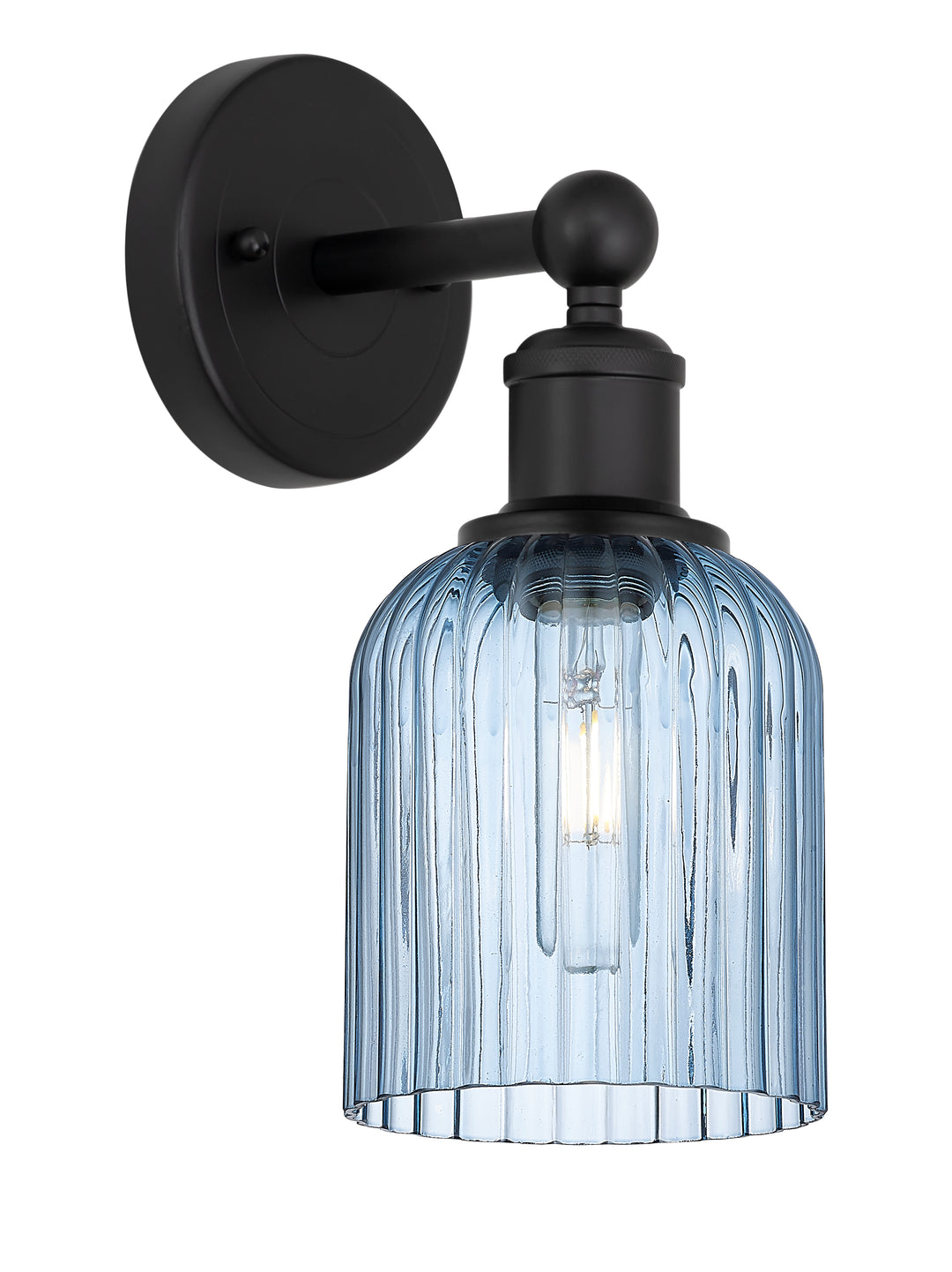 Innovations Lighting Bridal Veil 5" Sconce - Matte Black Wall Sconces Innovations Lighting Princess Blue ; Glass Type: Princess Blue; Ribbed  