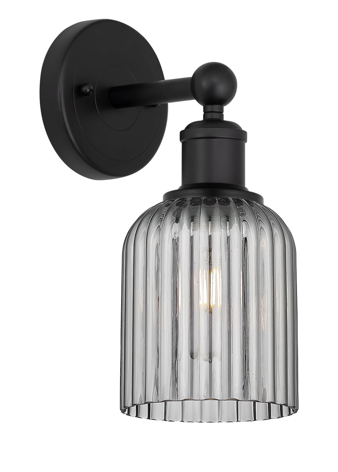 Innovations Lighting Bridal Veil 5" Sconce - Matte Black Wall Sconces Innovations Lighting Light Smoke ; Glass Type: Light Smoke; Ribbed  