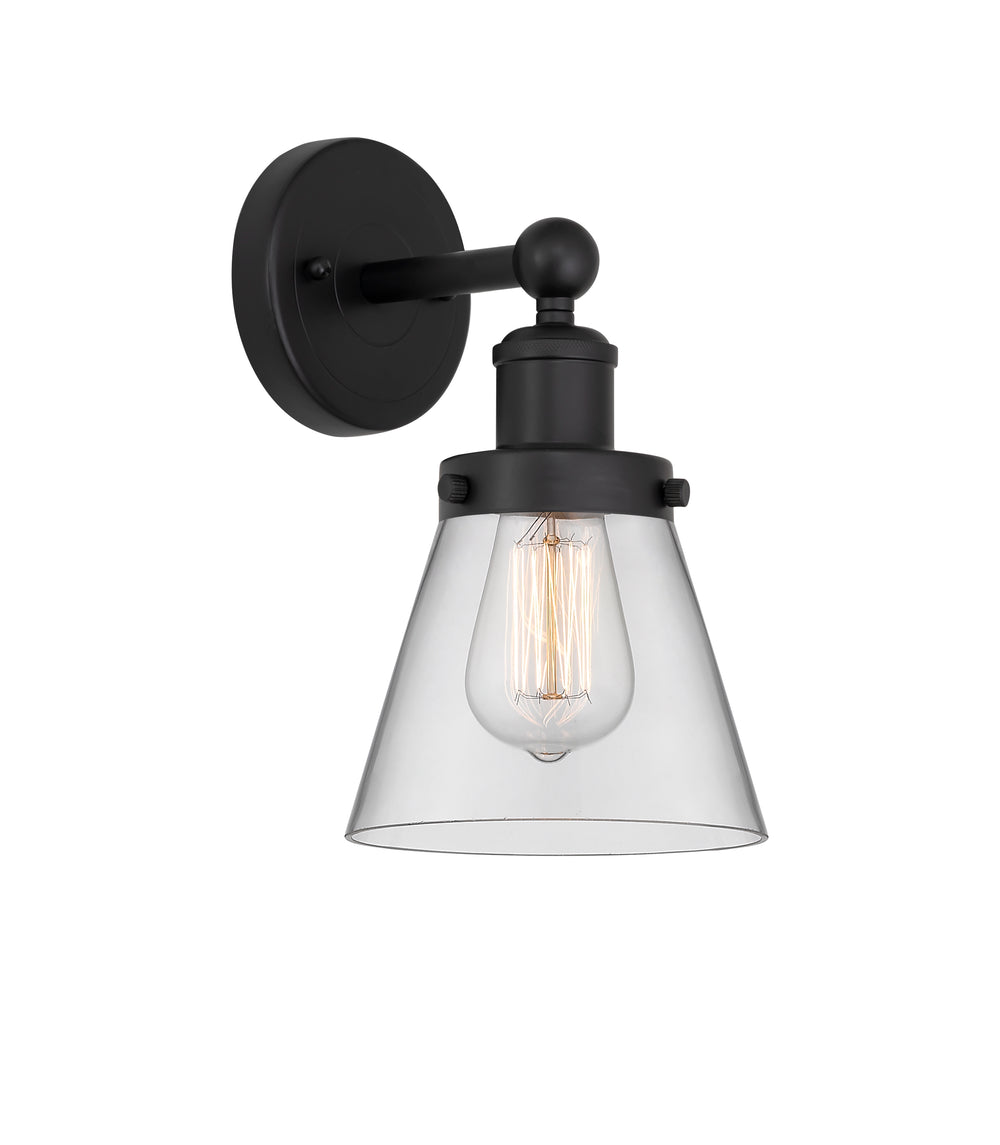 Innovations Lighting Cone 6" Sconce - Matte Black Wall Sconces Innovations Lighting Clear ; Glass Type: Transparent; Ribbed  