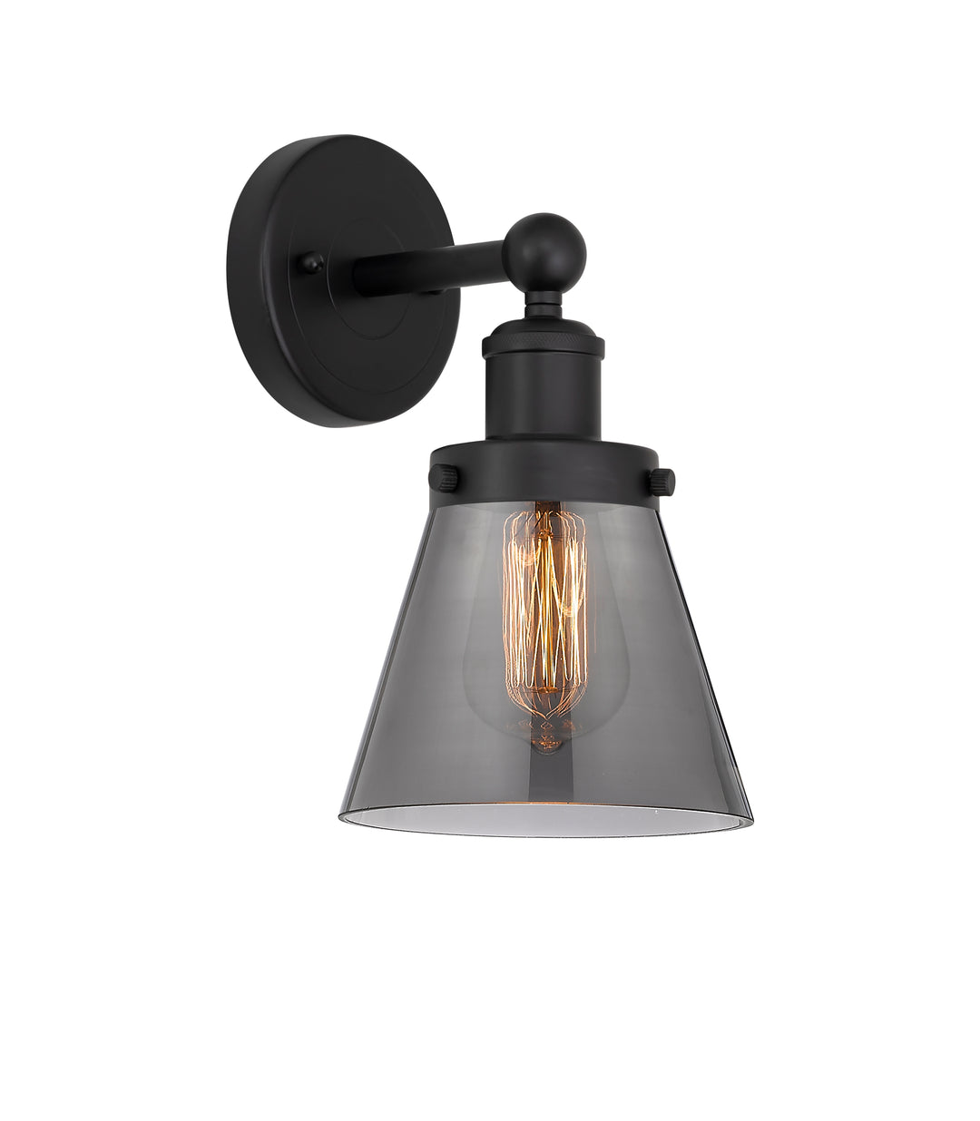 Innovations Lighting Cone 6" Sconce - Matte Black Wall Sconces Innovations Lighting Light Smoke ; Glass Type: Colorful  