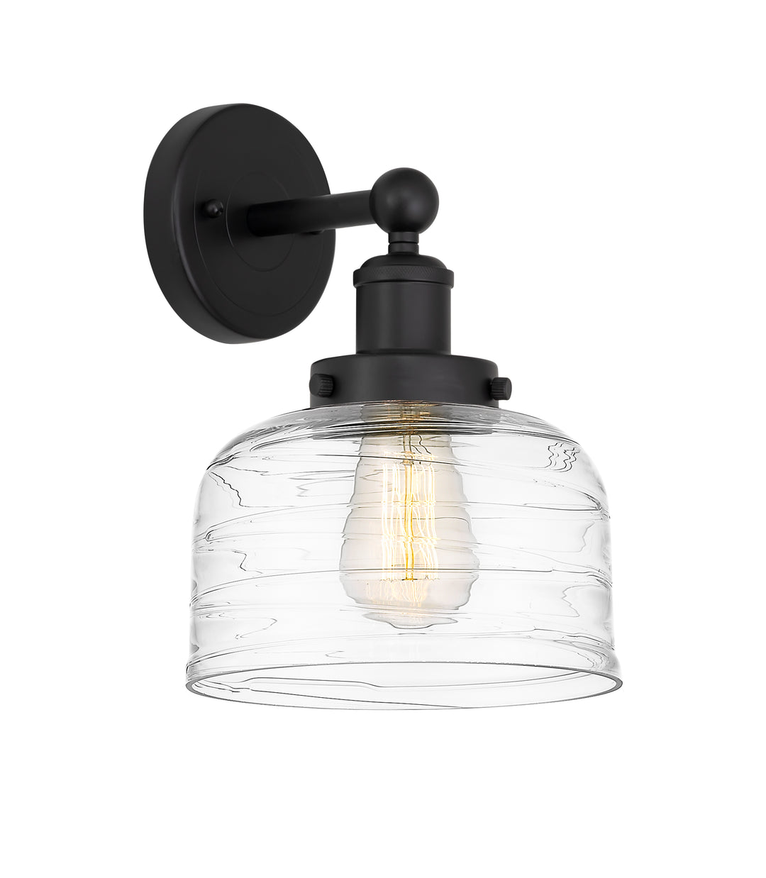 Innovations Lighting Bell 8" Sconce - Matte Black Wall Sconces Innovations Lighting Clear Deco Swirl ; Glass Type: Colorful; Ribbed  