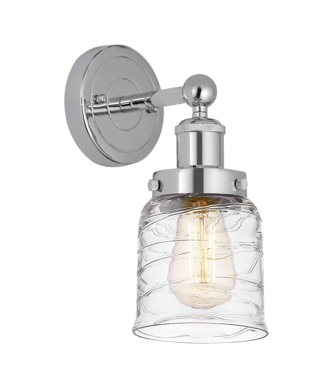 Innovations Lighting Bell 5" Sconce - Polished Chrome Wall Sconces Innovations Lighting Clear Deco Swirl ; Glass Type: Colorful; Ribbed  