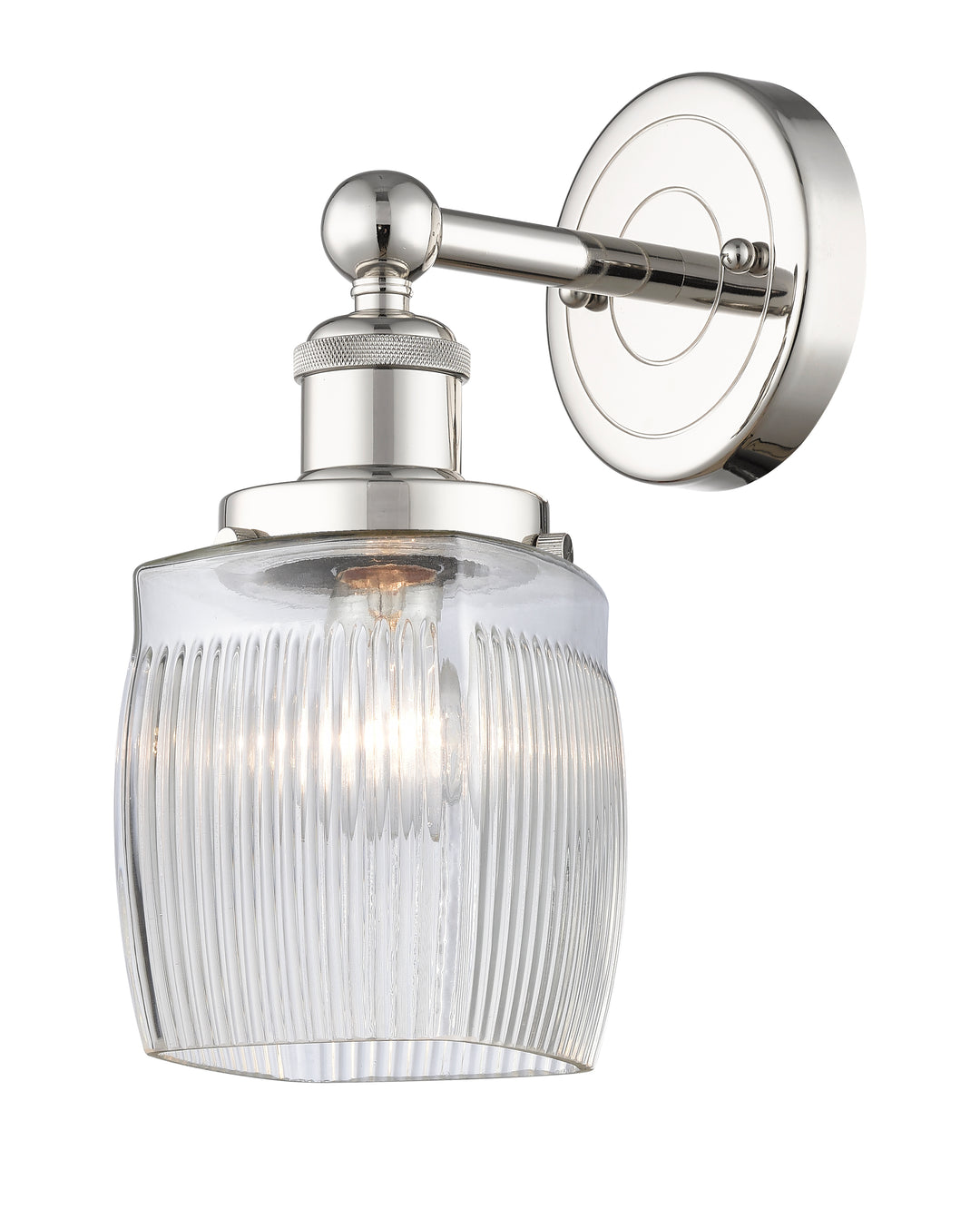 Innovations Lighting Colton 6" Sconce - Polished Nickel Wall Sconces Innovations Lighting Clear Halophane ; Glass Type: Transparent; Ribbed  