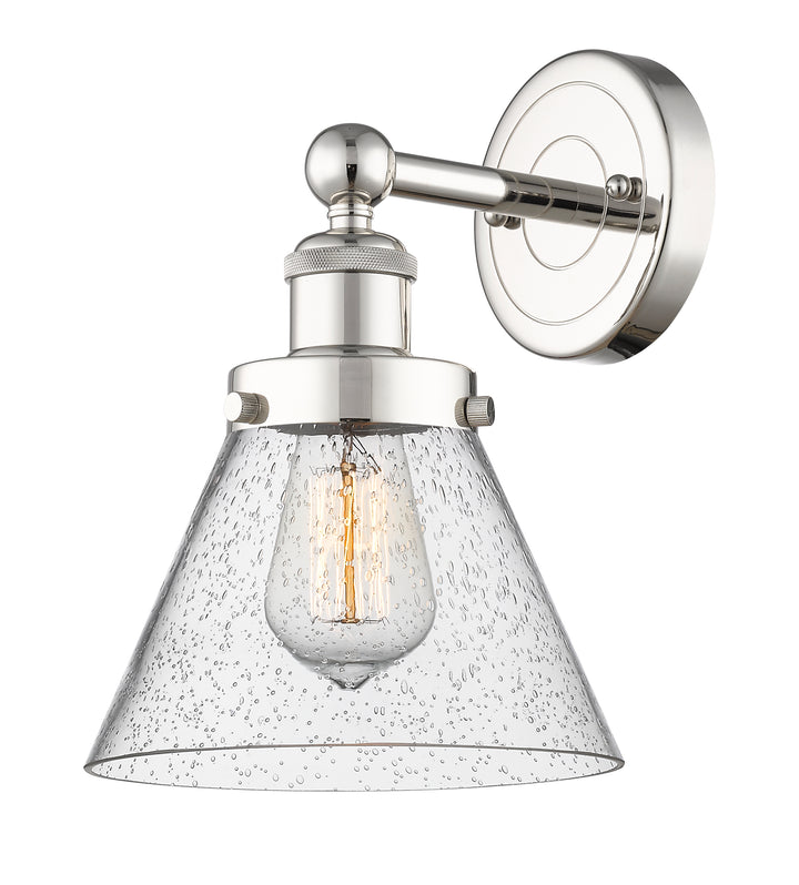 Innovations Lighting Cone 8" Sconce - Polished Nickel Wall Sconces Innovations Lighting Seedy ; Glass Type: Seedy; Ribbed  