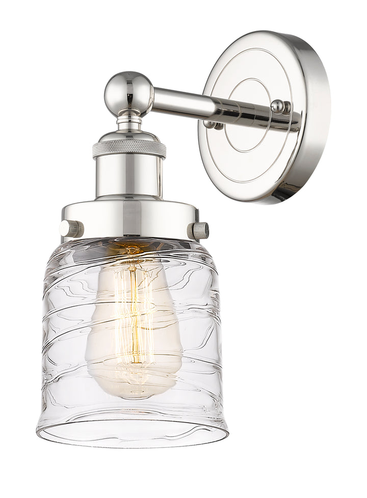 Innovations Lighting Bell 5" Sconce - Polished Nickel Wall Sconces Innovations Lighting Clear Deco Swirl ; Glass Type: Colorful; Ribbed  