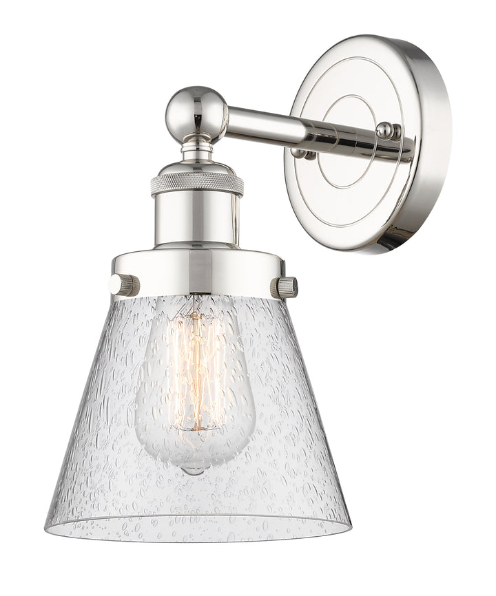 Innovations Lighting Cone 6" Sconce - Polished Nickel Wall Sconces Innovations Lighting Seedy ; Glass Type: Seedy; Ribbed  