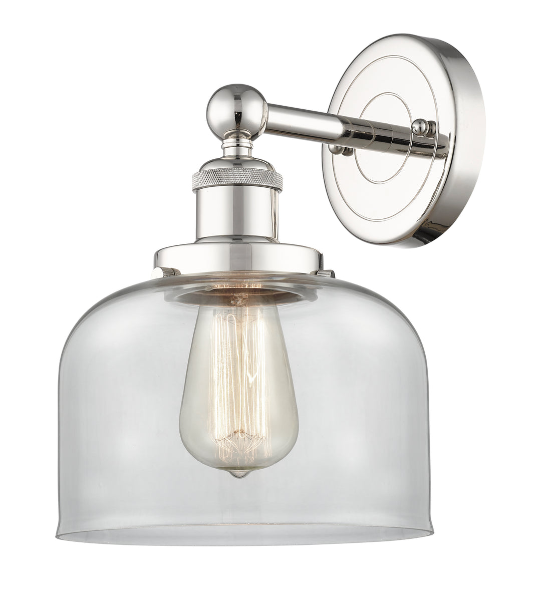 Innovations Lighting Bell 8" Sconce - Polished Nickel Wall Sconces Innovations Lighting Clear ; Glass Type: Transparent; Ribbed  