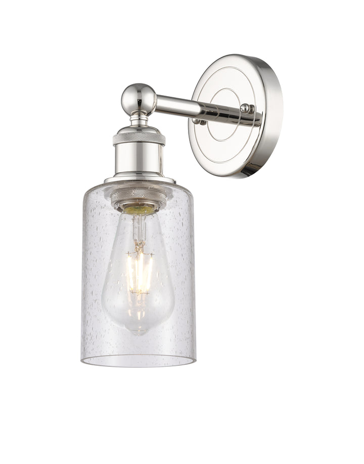 Innovations Lighting Clymer 4" Sconce - Polished Nickel Wall Sconces Innovations Lighting Seedy ; Glass Type: Transparent  