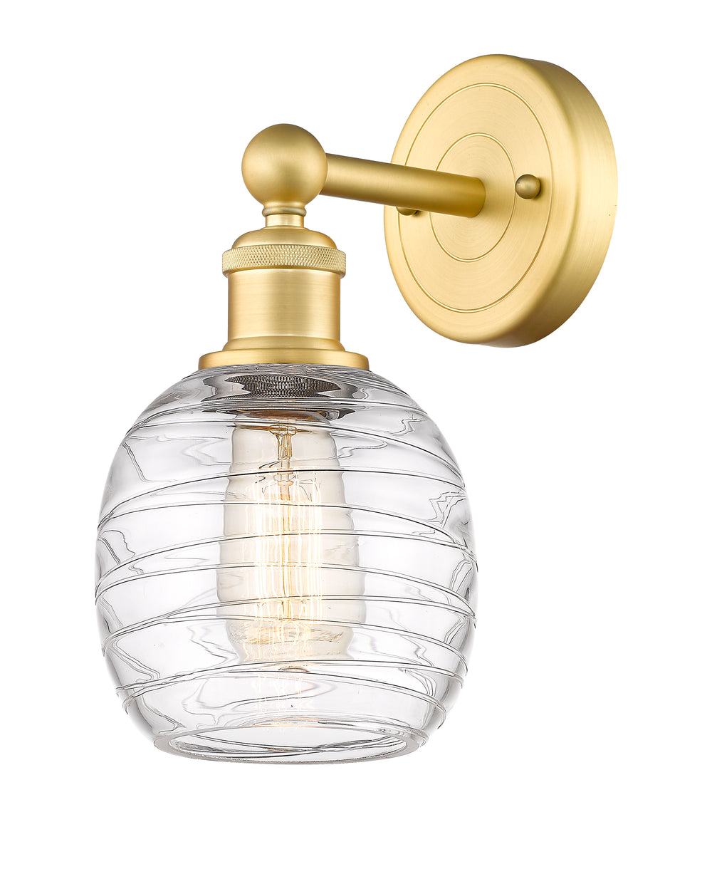 Innovations Lighting Belfast 6" Sconce - Satin Gold Wall Sconces Innovations Lighting Deco Swirl ; Glass Type: Clear  