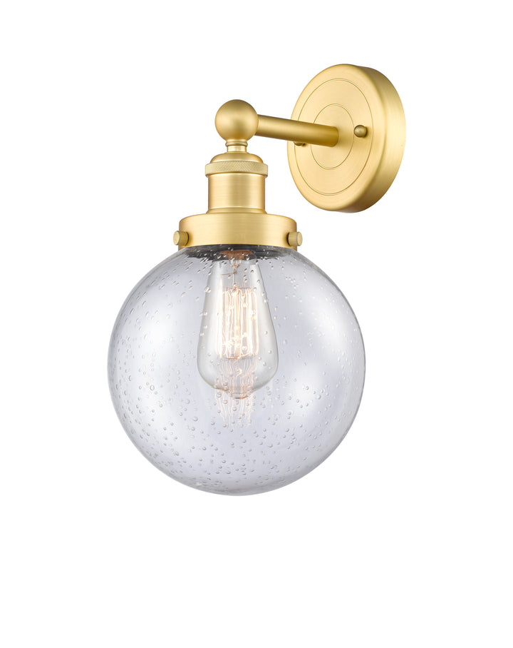 Innovations Lighting Beacon 8" Sconce - Satin Gold Wall Sconces Innovations Lighting Seedy ; Glass Type: Seedy  