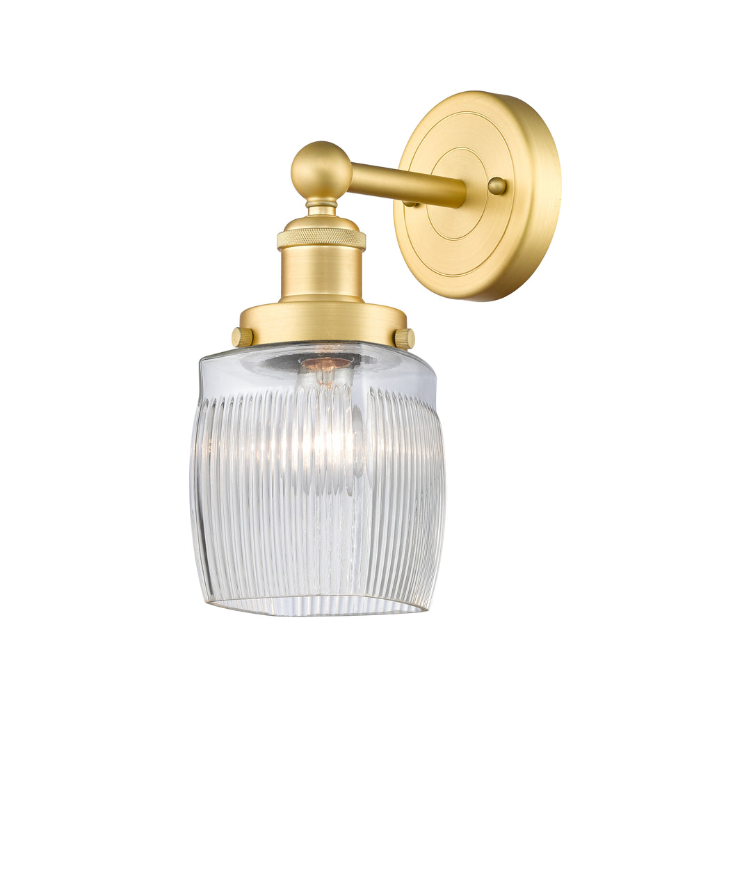 Innovations Lighting Colton 6" Sconce - Satin Gold Wall Sconces Innovations Lighting Clear Halophane ; Glass Type: Transparent; Ribbed  