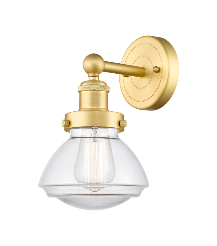 Innovations Lighting Olean 6.75" Sconce - Satin Gold Wall Sconces Innovations Lighting Clear ; Glass Type: Transparent; Ribbed  