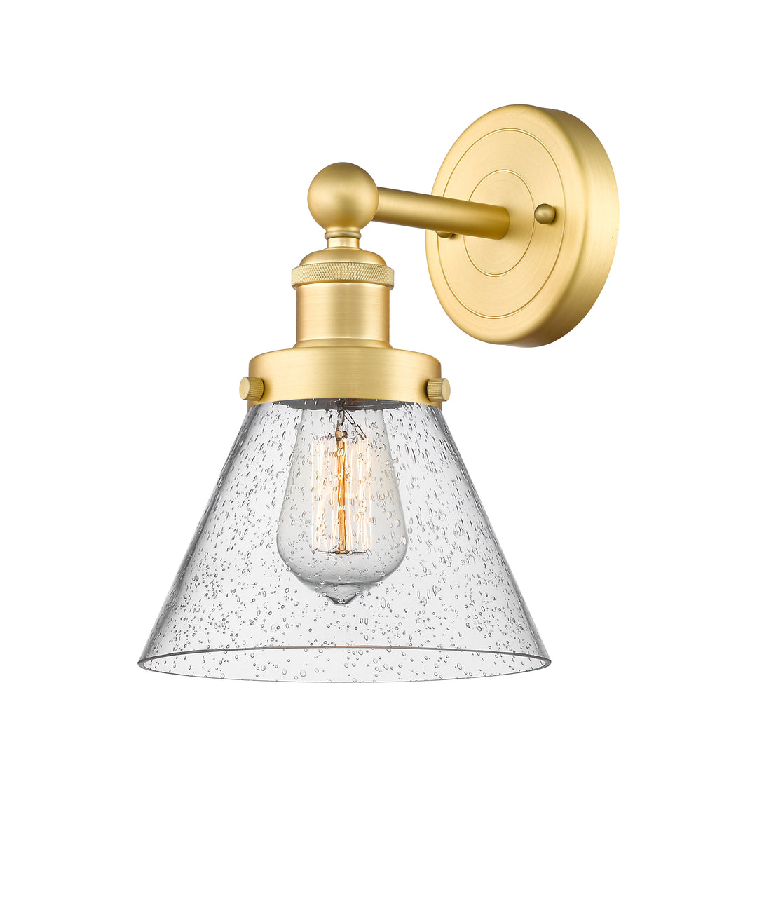 Innovations Lighting Cone 8" Sconce - Satin Gold Wall Sconces Innovations Lighting Seedy ; Glass Type: Seedy; Ribbed  