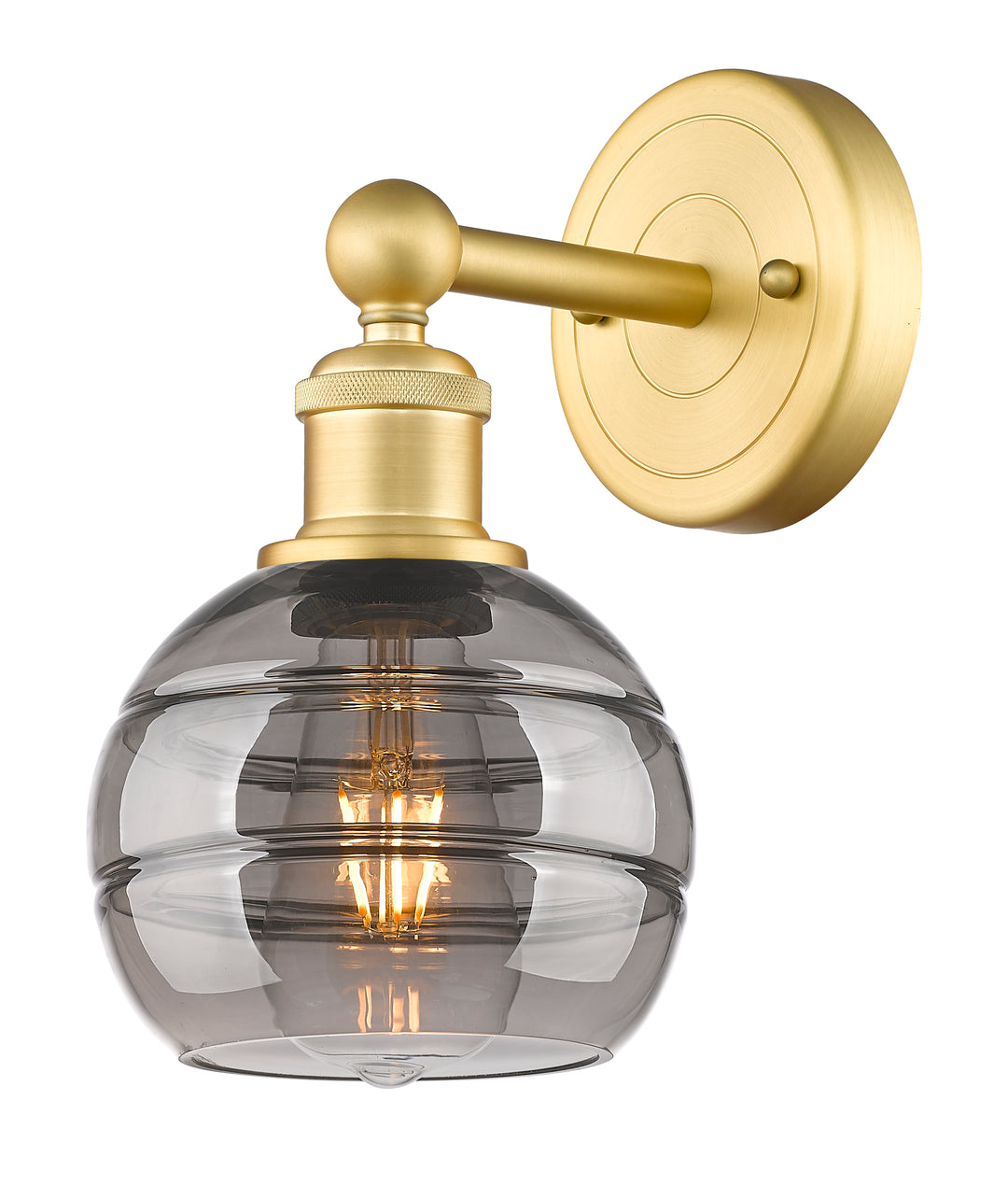 Innovations Lighting Rochester 6" Sconce - Satin Gold Wall Sconces Innovations Lighting Light Smoke ; Glass Type: Smoked  