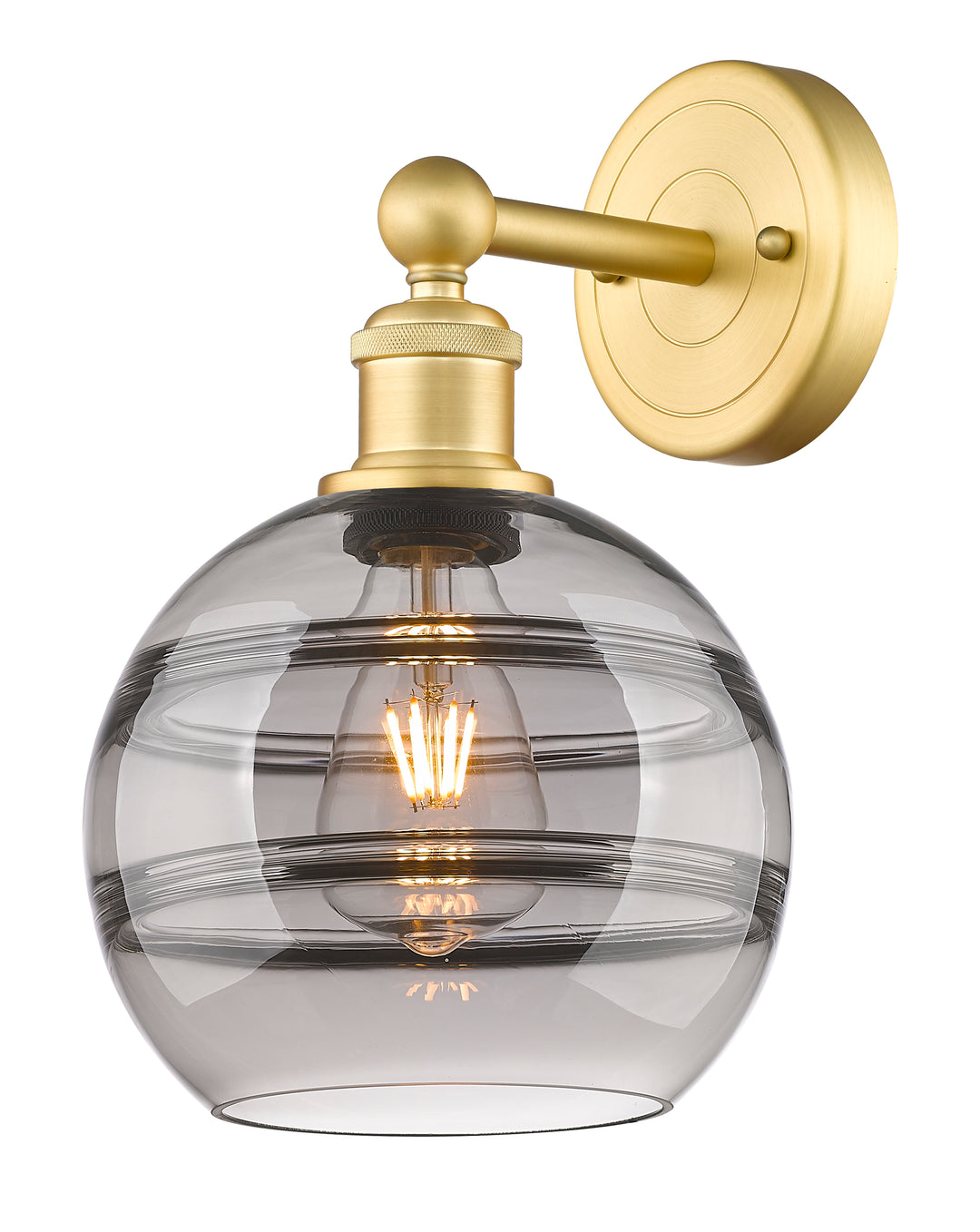 Innovations Lighting Rochester 8" Sconce - Satin Gold Wall Sconces Innovations Lighting Light Smoke ; Glass Type: Smoked  