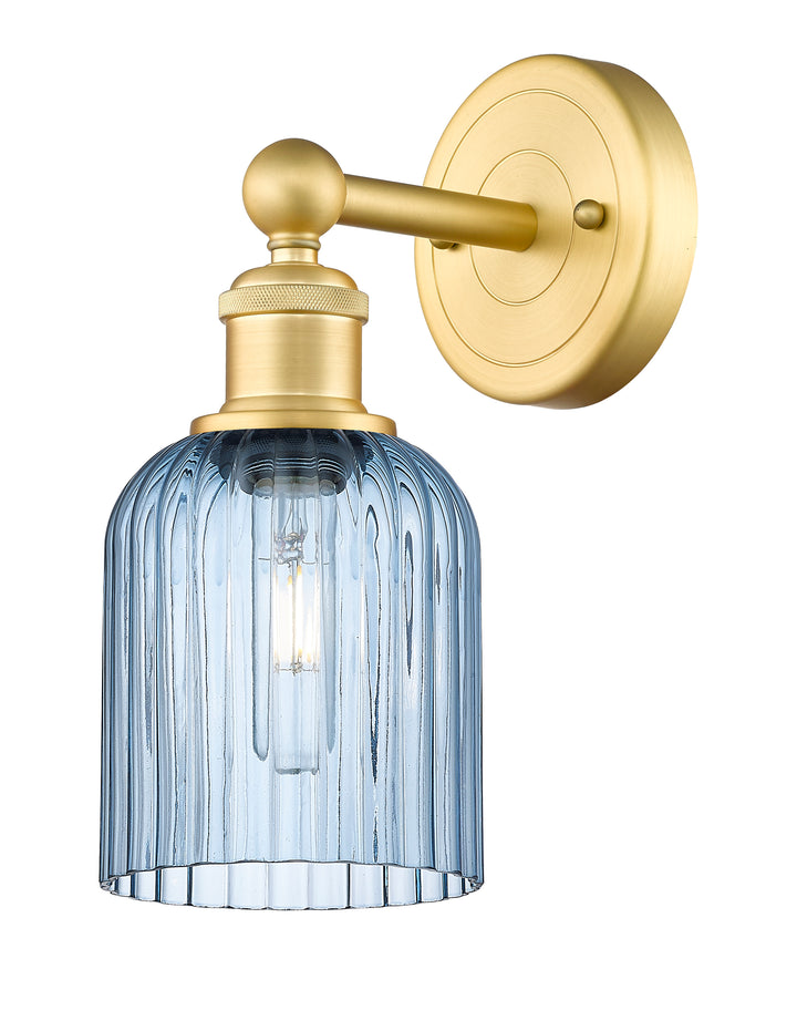 Innovations Lighting Bridal Veil 5" Sconce - Satin Gold Wall Sconces Innovations Lighting Princess Blue ; Glass Type: Princess Blue; Ribbed  