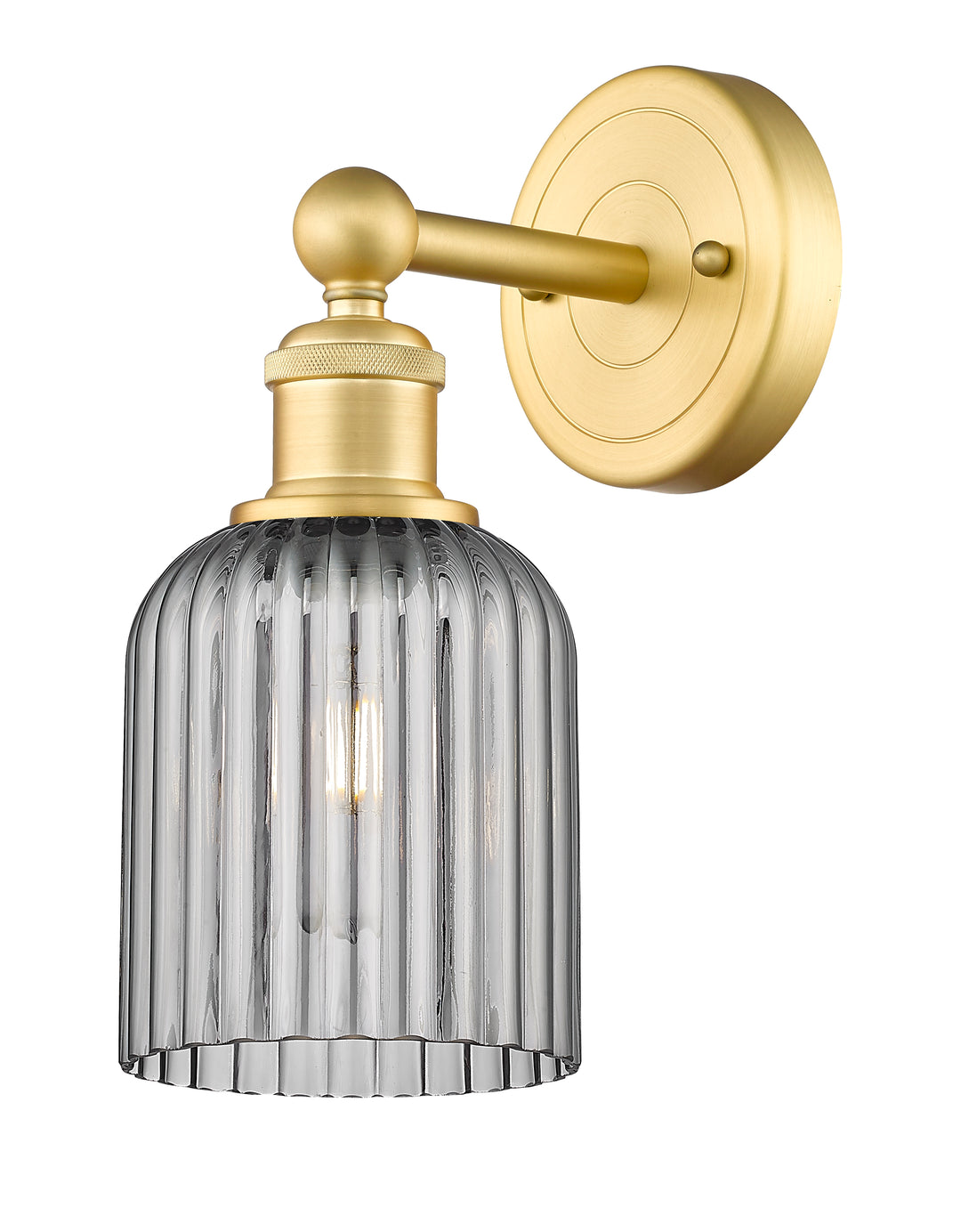 Innovations Lighting Bridal Veil 5" Sconce - Satin Gold Wall Sconces Innovations Lighting Light Smoke ; Glass Type: Light Smoke; Ribbed  