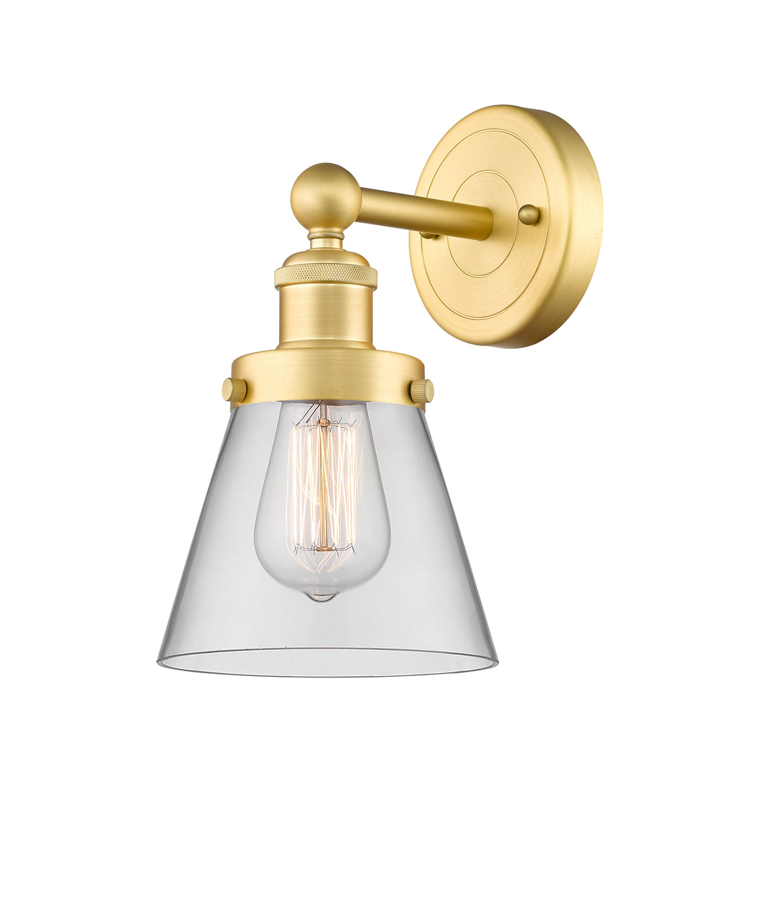 Innovations Lighting Cone 6" Sconce - Satin Gold Wall Sconces Innovations Lighting Clear ; Glass Type: Transparent; Ribbed  