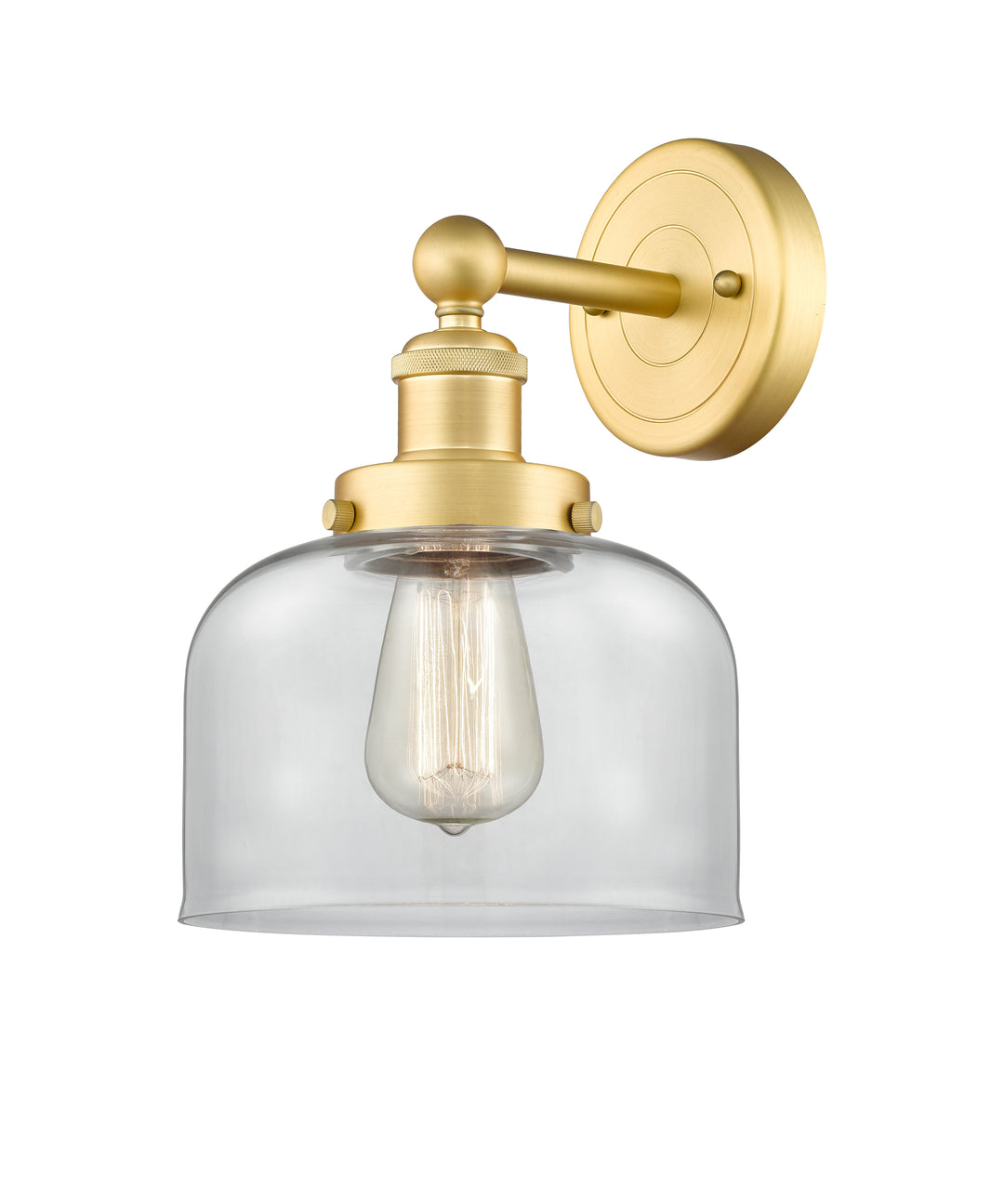 Innovations Lighting Bell 8" Sconce - Satin Gold Wall Sconces Innovations Lighting Clear ; Glass Type: Transparent; Ribbed  