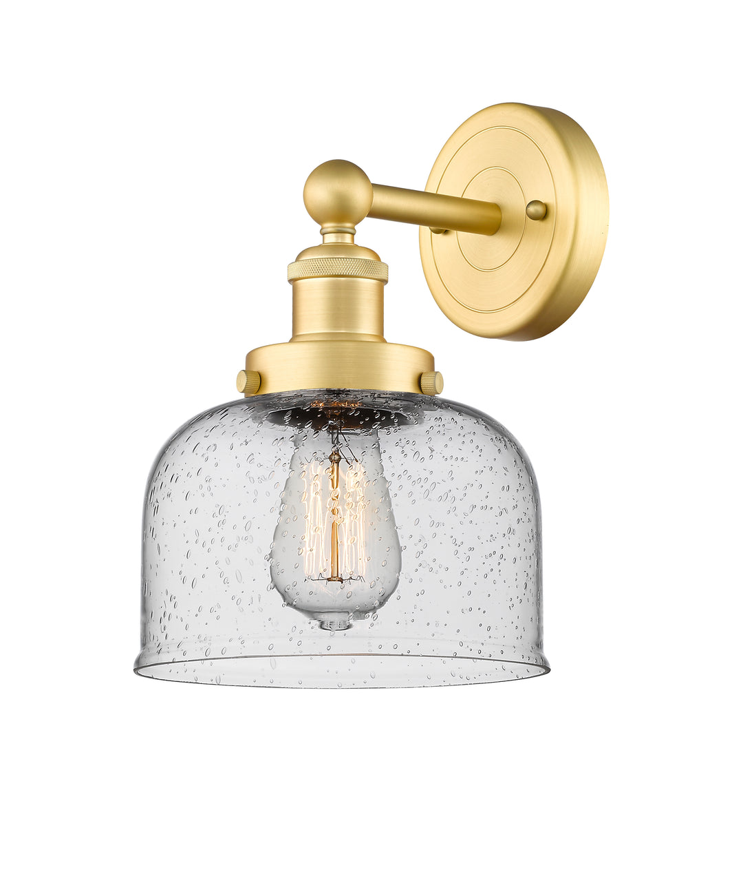 Innovations Lighting Bell 8" Sconce - Satin Gold Wall Sconces Innovations Lighting Seedy ; Glass Type: Seedy; Ribbed  