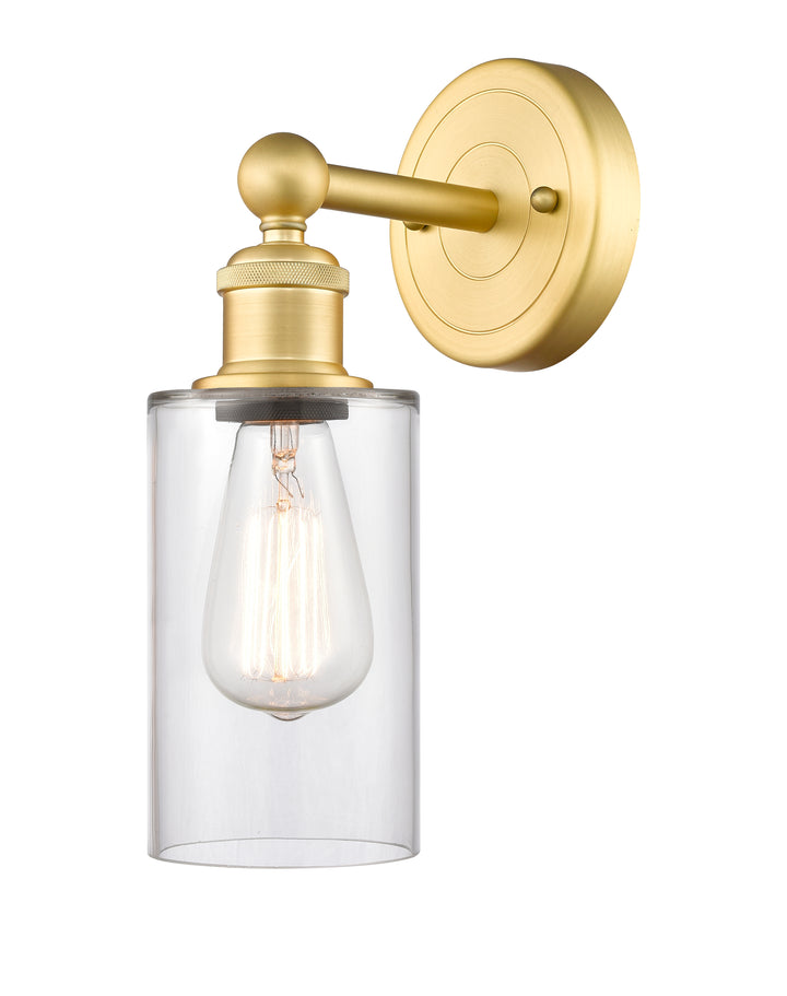 Innovations Lighting Clymer 4" Sconce - Satin Gold Wall Sconces Innovations Lighting Clear ; Glass Type: Clear  