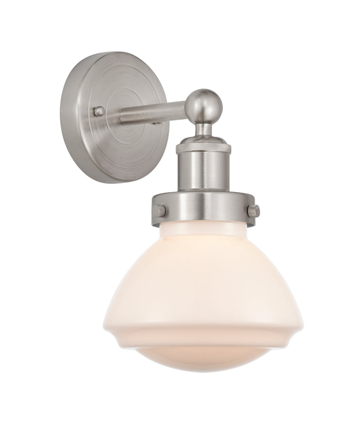 Innovations Lighting Olean 6.75" Sconce - Brushed Satin Nickel Wall Sconces Innovations Lighting Matte White ; Glass Type: Frosted; Ribbed  