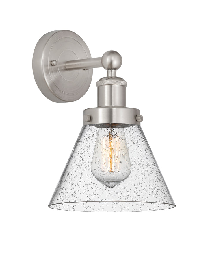 Innovations Lighting Cone 8" Sconce - Brushed Satin Nickel Wall Sconces Innovations Lighting Seedy ; Glass Type: Seedy; Ribbed  