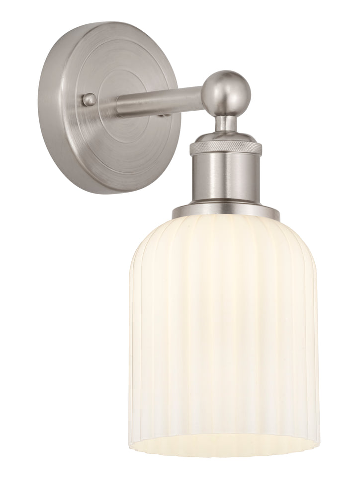 Innovations Lighting Bridal Veil 5" Sconce - Brushed Satin Nickel Wall Sconces Innovations Lighting Gloss White ; Glass Type: Gloss White; Ribbed  