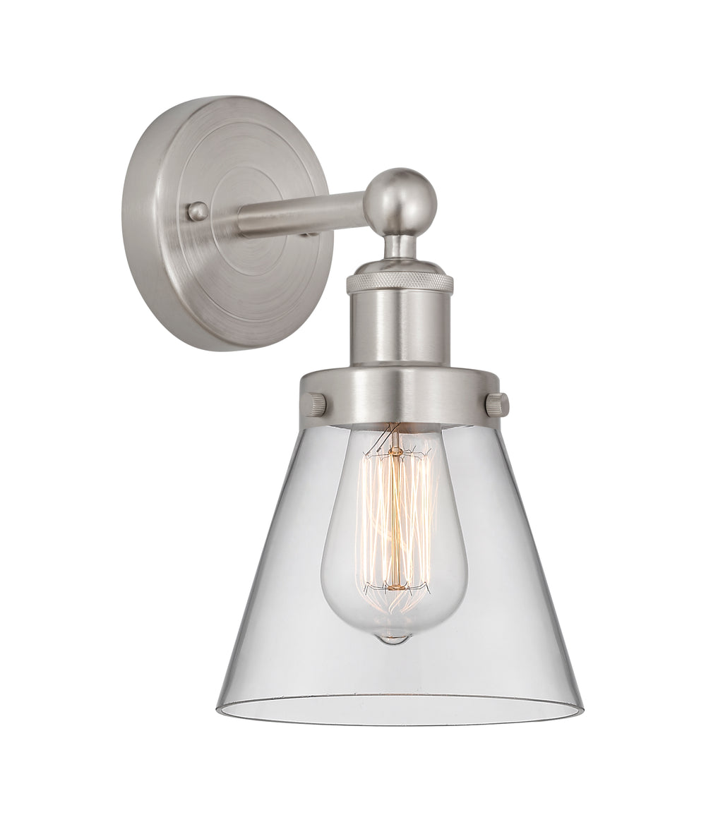 Innovations Lighting Cone 6" Sconce - Brushed Satin Nickel Wall Sconces Innovations Lighting Clear ; Glass Type: Transparent; Ribbed  