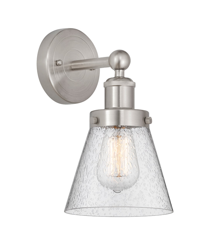 Innovations Lighting Cone 6" Sconce - Brushed Satin Nickel Wall Sconces Innovations Lighting Seedy ; Glass Type: Seedy; Ribbed  