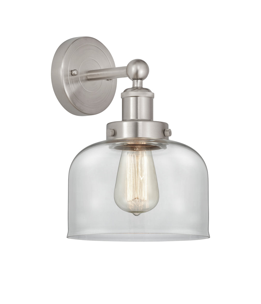 Innovations Lighting Bell 8" Sconce - Brushed Satin Nickel Wall Sconces Innovations Lighting Clear ; Glass Type: Transparent; Ribbed  