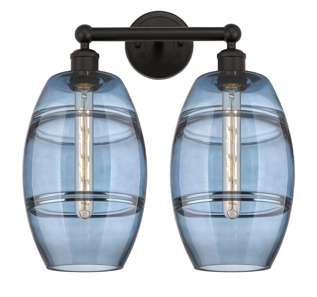 Innovations Lighting Vaz 8" Bath Vanity Light - Oil Rubbed Bronze Vanity Lights Innovations Lighting Blue  ; Glass Type: Blue  