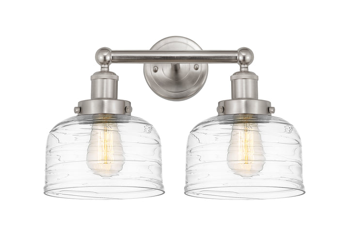 Innovations Lighting Bell 8" Bath Vanity Light - Brushed Satin Nickel Vanity Lights Innovations Lighting Clear Deco Swirl ; Glass Type: Colorful; Ribbed  