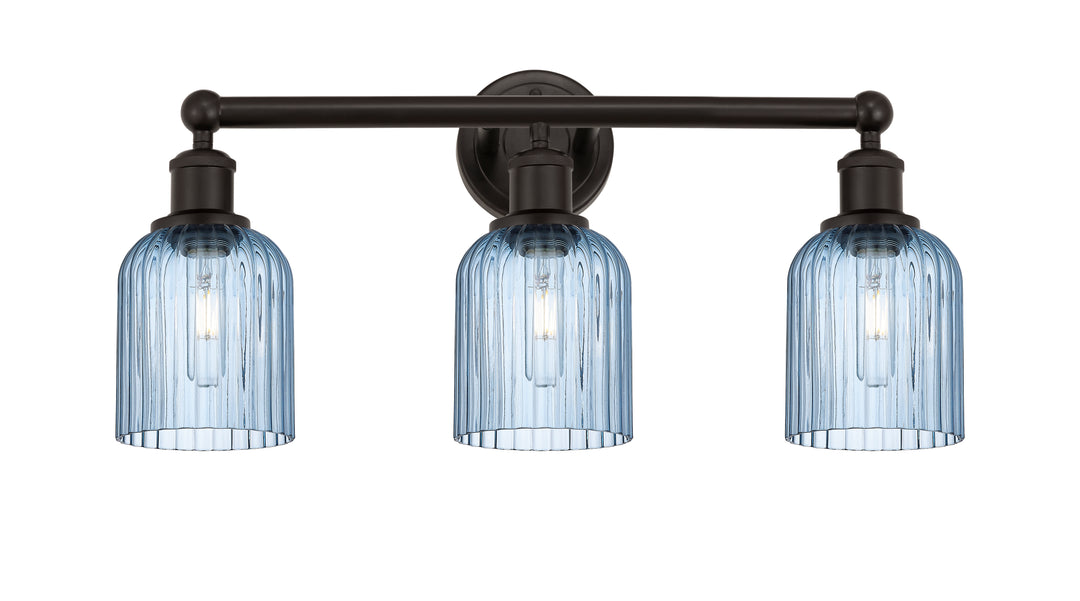 Innovations Lighting Bridal Veil 5" Bath Vanity Light - Oil Rubbed Bronze Vanity Lights Innovations Lighting Princess Blue ; Glass Type: Princess Blue; Ribbed  