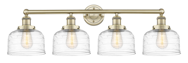 Innovations Lighting Bell 8" Bath Vanity Light - Antique Brass Vanity Lights Innovations Lighting Clear Deco Swirl ; Glass Type: Colorful; Ribbed  